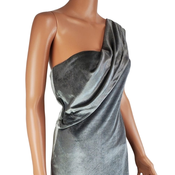 NWT Likely velvet pewter driggs strapless one shoulder midi dress gray size 4 - Picture 9 of 16
